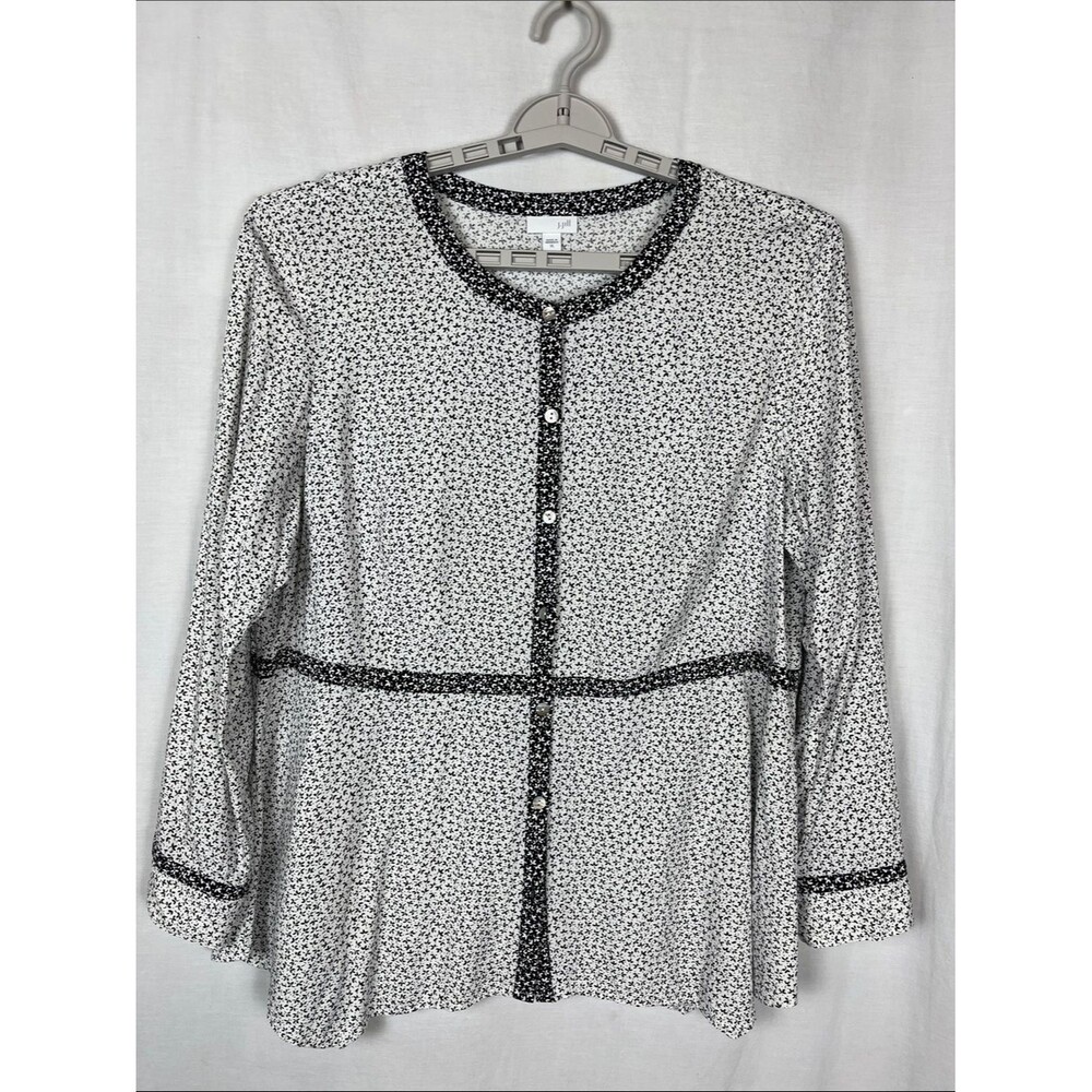 J. Jill Black and White Leaf Patterened Long Sleeve Button Up Blouse